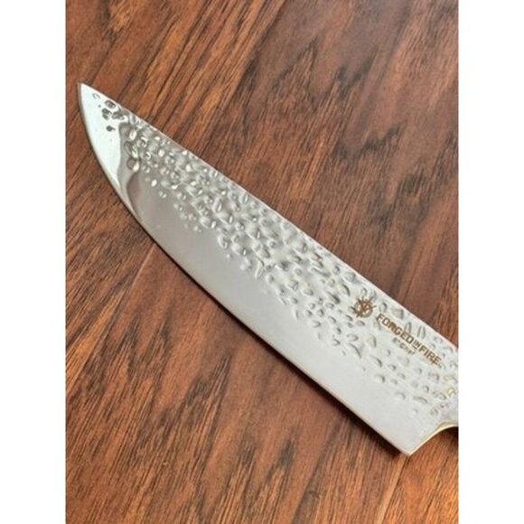 Forged In Fire 8" Chef Knife With Hammered Blade & Wooden Handle Professional - Picture 3 of 6